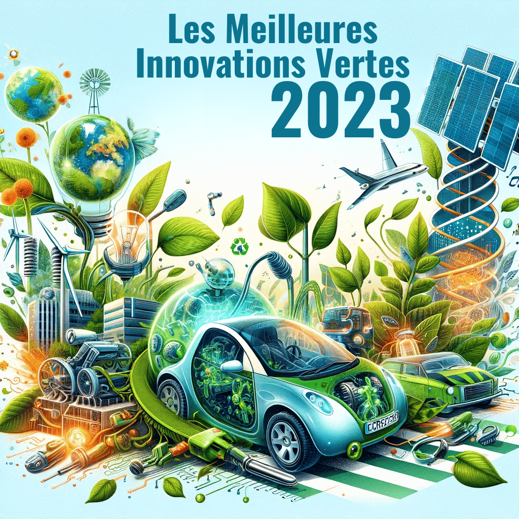 Avancées écologiques en 2023 incluant CRISPR, véhicules électriques, et énergies renouvelables