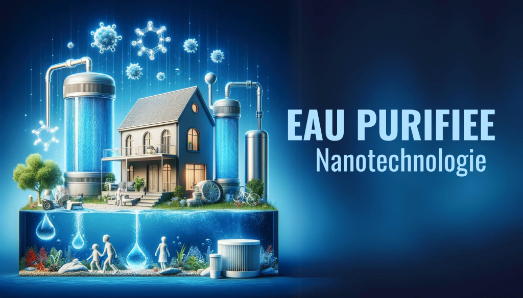 Système de nanofiltration avancé éliminant les contaminants de l'eau dans un foyer, symbolisant l'innovation et la santé