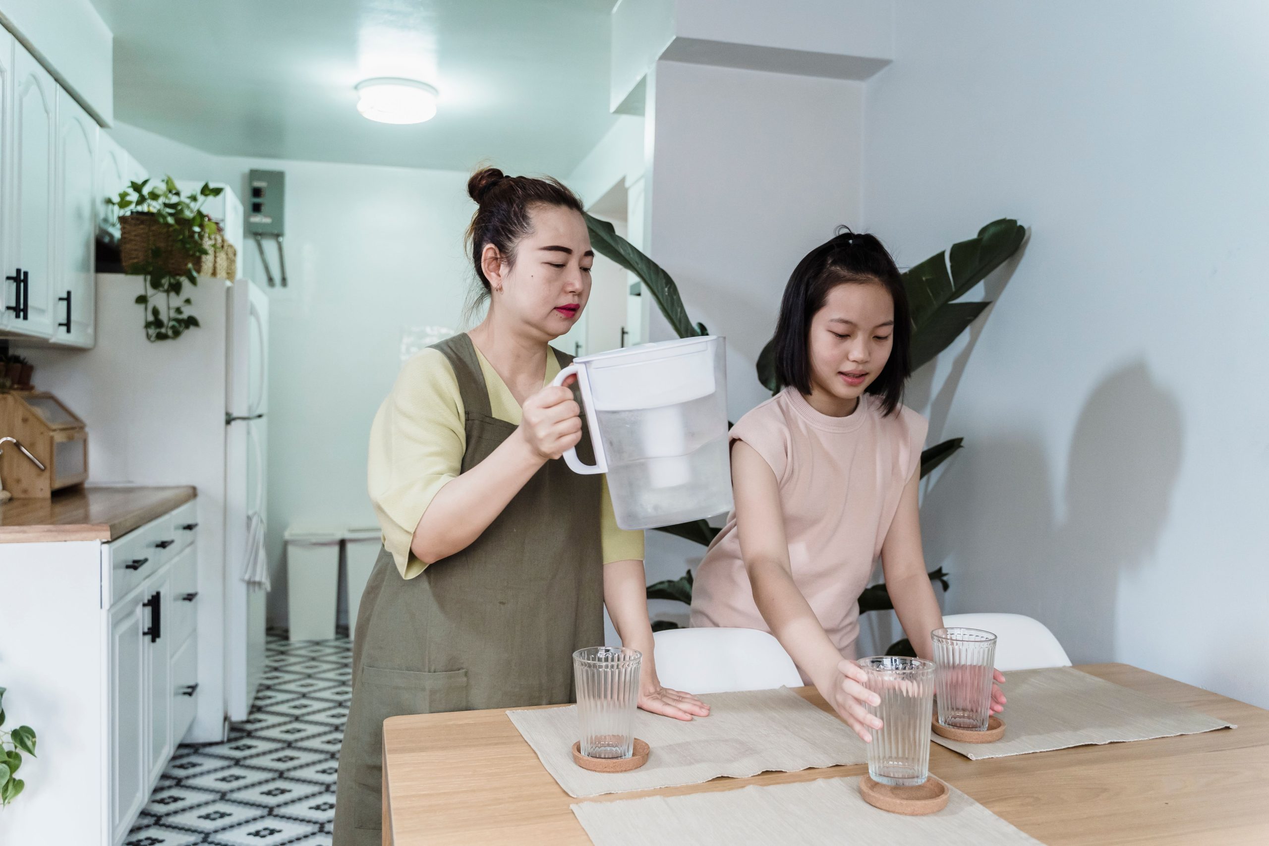 Femme et fille partageant repas famille