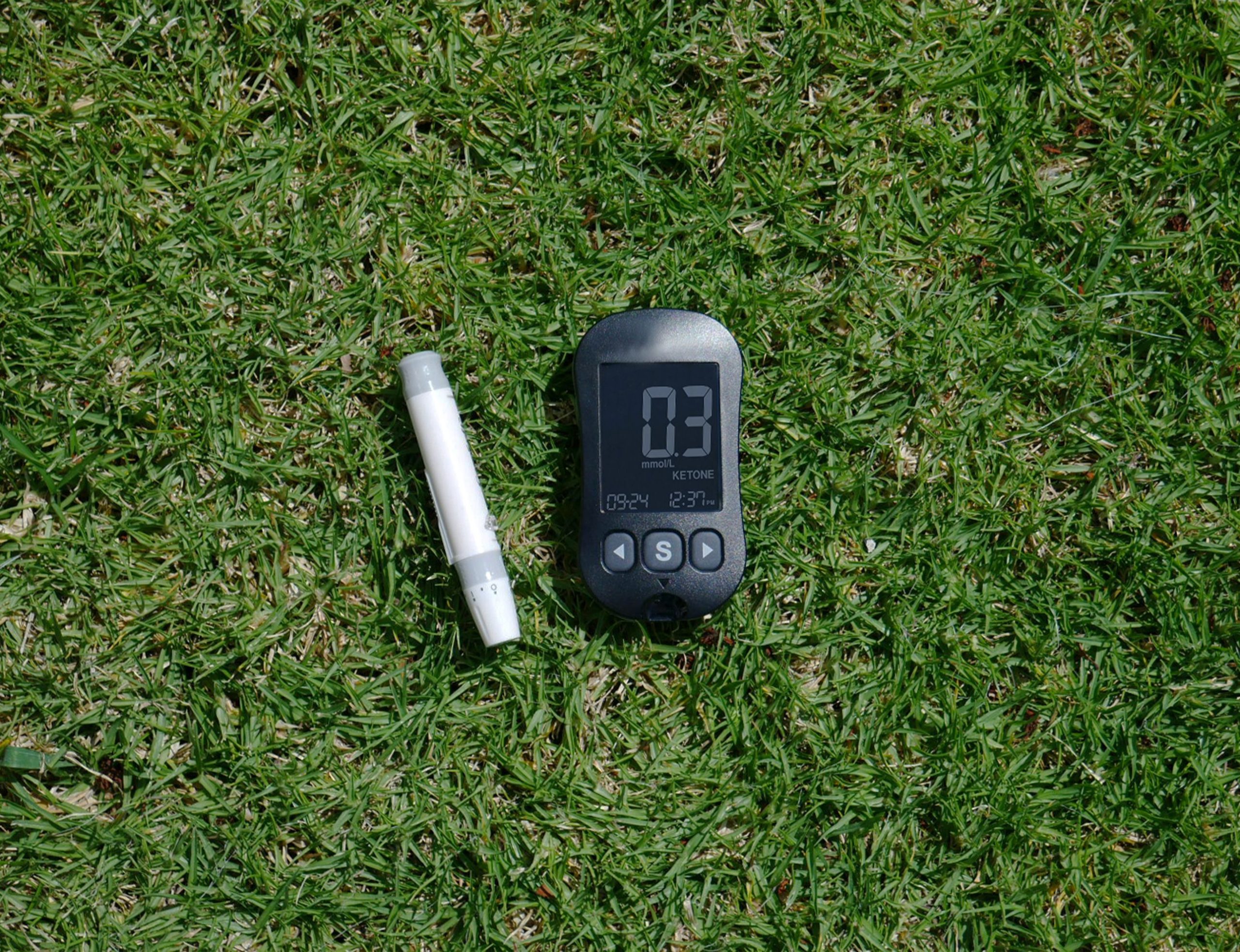 Testeur cétones sanguin sur herbe verte